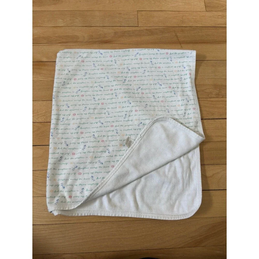 VTG Carters Baby Receiving Blanket Cotton White Kite Sunshine Warms Heart Sun